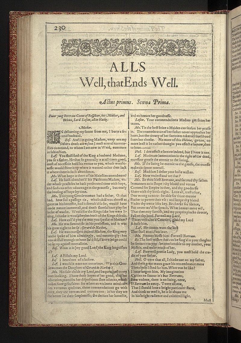 William Shakespeare, All's Well That Ends Well
